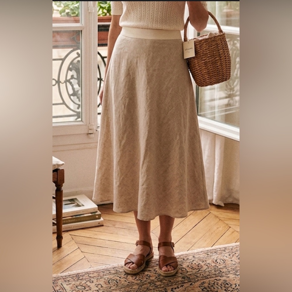 Jerry T New York Vintage 90s Minimalist Midi Skirt - Natural cotton Look -Size S